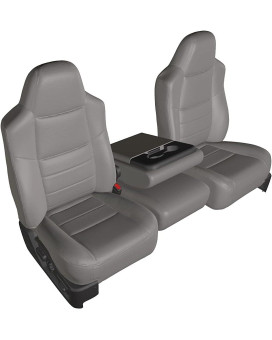 Durafit Seat Covers, Made to fit 2002-2010 Ford F250-F550 Double Cab only, Front 40/20/40 Split Bench Seat with Molded Headrest, Exact Seat Covers, in Charcoal Gray Endura Fabric.