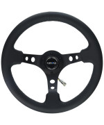 NRG Innovations RST-006BK Reinforced Steering Wheel (350mm Sport Steering Wheel (3 Deep) - Black Spokewith Round holes/Black Leather)