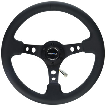 NRG Innovations RST-006BK Reinforced Steering Wheel (350mm Sport Steering Wheel (3 Deep) - Black Spokewith Round holes/Black Leather)