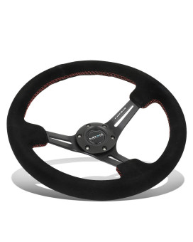 NRG ReinReplacement forced RST-018S-RS 350mm 3 Deep Dish Red Stitch Black Suede Grip Steering Wheel