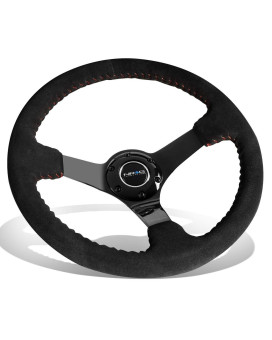 NRG Innovations RST-036BK-S Race Style 350mm Sport Steering Wheel (3' deep) Black Suede with Red Baseball Stitching Black spoke