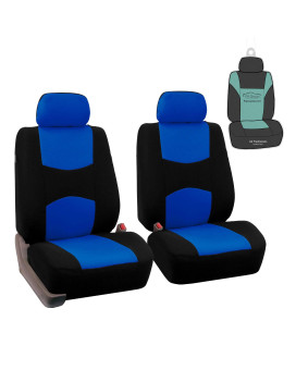 FH Group FH-FB050102 Pair Set Flat Cloth Car Seat Covers, Blue/Black - Fit Most Car, Truck, SUV, or Van