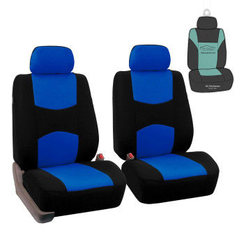 FH Group FH-FB050102 Pair Set Flat Cloth Car Seat Covers, Blue/Black - Fit Most Car, Truck, SUV, or Van