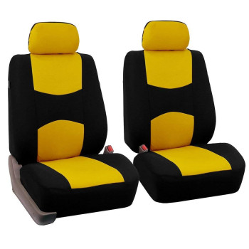 FH Group Front Set Flat Cloth Automotive Seat Covers -Universal Fit for Cars Trucks and SUVs (Yellow/Black) FB050102