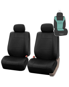 FH Group Car Seat Covers PU Leather Automotive Seat Covers Front Set, Black Seat Covers Pair Set with Gift Universal Fit Interior Accessories for Cars Trucks and SUVs