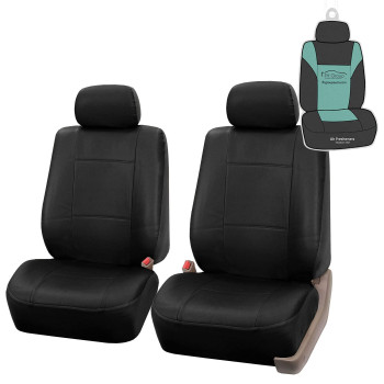 FH Group Car Seat Covers PU Leather Automotive Seat Covers Front Set, Black Seat Covers Pair Set with Gift Universal Fit Interior Accessories for Cars Trucks and SUVs