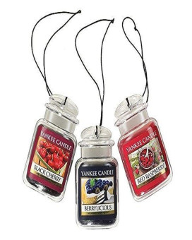 Yankee Candle Car Air Fresheners, Hanging Car Jar Ultimate 3-Pack, Neutralizes Odors Up To 30 Days, Includes: 1 Berrylicious, 1 Black Cherry, and 1 Red Raspberry