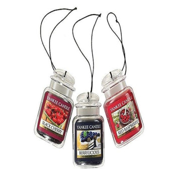 Yankee Candle Car Air Fresheners, Hanging Car Jar Ultimate 3-Pack, Neutralizes Odors Up To 30 Days, Includes: 1 Berrylicious, 1 Black Cherry, and 1 Red Raspberry