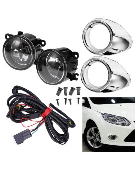 Clear Lens Driving Fog Lights Bumper Lamps Bulbs Harness Bracket Replacement for Ford Focus S SE SEL Titanium 2012-2014 w/Harness (1 Pair, Left + Right)