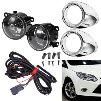 Clear Lens Driving Fog Lights Bumper Lamps Bulbs Harness Bracket Replacement for Ford Focus S SE SEL Titanium 2012-2014 w/Harness (1 Pair, Left + Right)