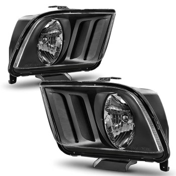 AUTOSAVER88 Headlight Assembly Compatible with 2005-2009 Ford Mustang Black Housing Clear Lens OE Style Headlamps Replacement(Driver and Passenger Side)