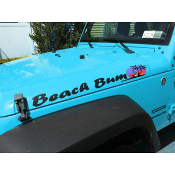 Beach Bum Decals with Tiki & Palm Tree - 2pc Hood Decal Set - Made for: Wrangler Islander Sport yj tj jk jku X - car Truck 4x4 Decals Stickers