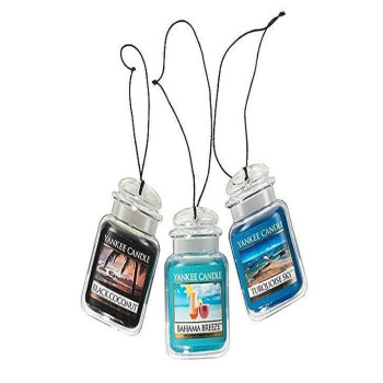 Yankee Candle Car Air Fresheners, Hanging Car Jar Ultimate 3-Pack, Neutralizes Odors Up To 30 Days, Includes: 1 Bahama Breeze, 1 Black Coconut, and 1 Turquoise Sky