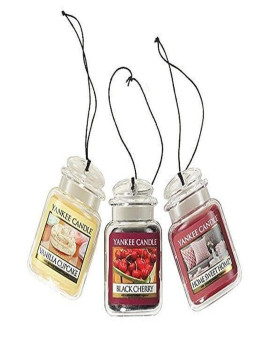 Yankee Candle Car Air Fresheners, Hanging Car Jar Ultimate 3-Pack, Neutralizes Odors Up To 30 Days, Includes: 1 Vanilla Cupcake, Black Cherry, and 1 Home Sweet Home