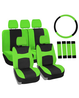 FH Group Stylish Full Set Car Set Covers Front Set and Rear Split Function, Airbag Compatible - Universal Fit for Cars Trucks & SUVs (Green/Black)