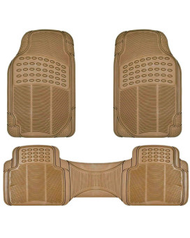 BDK ProLiner Heavy Duty Rubber Floor Mats for Auto - All Weather Protection Liners 3 PC Set (Tan Beige)