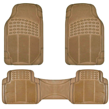 BDK ProLiner Heavy Duty Rubber Floor Mats for Auto - All Weather Protection Liners 3 PC Set (Tan Beige)