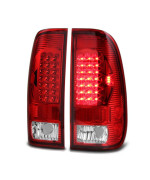 VIPMOTOZ LED Tail Light Lamp Assembly For 1997-2003 Ford F150 & 1999-2007 Ford Superduty F250 F350 Pickup Truck - Rosso Red Lens, Driver and Passenger Side