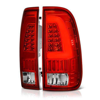 VIPMOTOZ Neon Tube LED Tail Light Lamp Assembly For 1997-2003 Ford F150 & 1999-2007 Ford Superduty F250 F350 Pickup Truck - Rosso Red Lens, Driver and Passenger Side