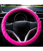 King Company Steering Wheel Cover, Anti-Slip Car Steering Wheel Protector, Thick Soft Odorless Silicone Leather Texture Steering Cover, Great Grip Cover for 15-16 Steering Wheel, Pink