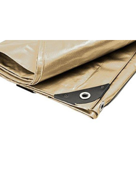 Canopies and Tarps Tan Heavy Duty Premium Poly Tarp, 15' x 30' - Grommets Spaced Every 18, Reinforced Edges and Corners