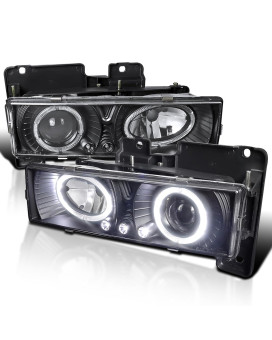 Spec-D Tuning LED Halo Black Housing Clear Lens Projector Headlights Compatible with 1988-1998 Chevy/GMC C10 Pickup, C/K, Sierra, Silverado, Yukon, Suburban,Tahoe Left + Right Pair Headlamps Assembly