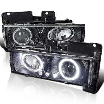 Spec-D Tuning LED Halo Black Housing Clear Lens Projector Headlights Compatible with 1988-1998 Chevy/GMC C10 Pickup, C/K, Sierra, Silverado, Yukon, Suburban,Tahoe Left + Right Pair Headlamps Assembly