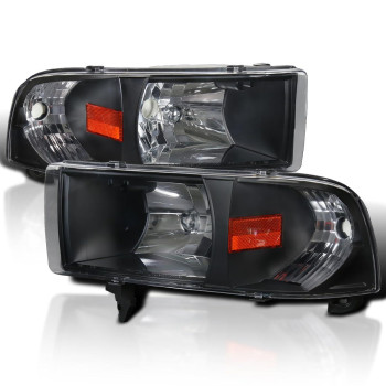 Spec-D Tuning 1PC Style Black Headlights Compatible with 1994-2001 Dodge Ram 1500, 1994-2002 Ram 2500 3500, L+R Pair Head Lights Lamps Assembly