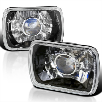 Spec-D Tuning 7X6 Square Black Housing Clear Lens Projector Headlights Head Light Assembly Left + Right Pair