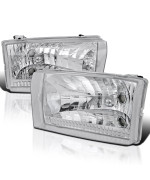 Spec-D Tuning Chrome Housing Clear Lens Headlights Compatible with Ford F250 F350 F450 F550 1999-2004 L+R Pair Head Light Lamp Assembly