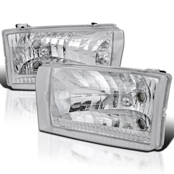 Spec-D Tuning Chrome Housing Clear Lens Headlights Compatible with Ford F250 F350 F450 F550 1999-2004 L+R Pair Head Light Lamp Assembly