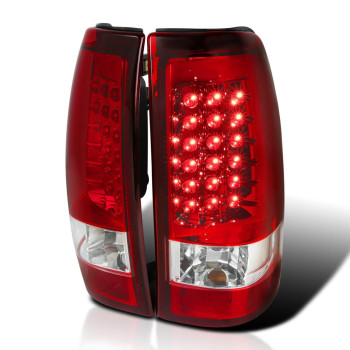 Spec-D Tuning Red Clear Lens LED Tail Lights Compatible with 1999-2002 Chevy Silverado 1500/1500HD/2500/2500HD, Sierra Models Left + Right Pair Assembly