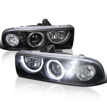 Spec-D Tuning SMD LED Dual Halo Projector Headlights Black Compatible with 1998-2004 Chevy S10 Pickup, 1998-2004 Chevy S10 Blazer Left + Right Pair Headlamps Assembly