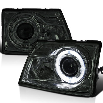 Spec-D Tuning Smoke Lens Projector Headlights W/Halo Ring Compatible with 1998-2000 Ford Ranger Left + Right Pair Headlamps Assembly