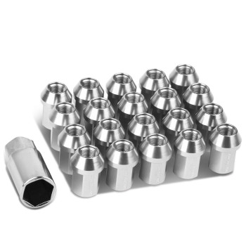 DNA MOTORING LN-ZTL-9018-125-SL 20Pcs M12 x 1.25 25mm OD/35mm Height Close End Lug Nuts w/Deep Drive Extension Adapter, Silver