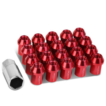 DNA MOTORING LN-ZTL-9018-125-RD 20Pcs M12 x 1.25 25mm OD/35mm Height Close End Lug Nuts w/Deep Drive Extension Adapter, Red