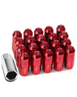 DNA MOTORING LN-ZTL-9020-15-RD 20Pcs Closed End Design M12 x 1.5 Aluminum Alloy Wheel Lug Nuts + Deep Drive Extension Adapter, 20mm OD/50mm Height (Red)