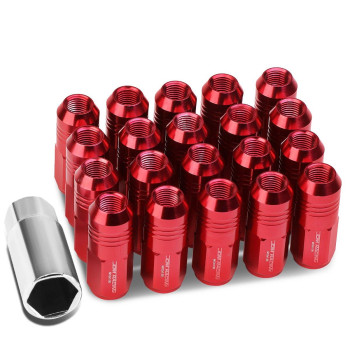 DNA MOTORING LN-ZTL-9020-15-RD 20Pcs Closed End Design M12 x 1.5 Aluminum Alloy Wheel Lug Nuts + Deep Drive Extension Adapter, 20mm OD/50mm Height (Red)