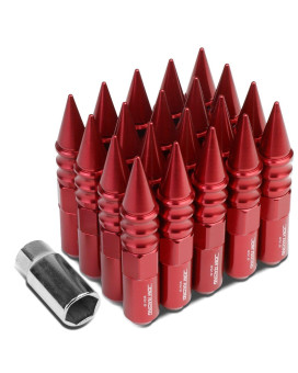 DNA MOTORING LN-ZTL-9029-15-RD 20Pcs M12 x 1.5 Open/Closed End Wheel Lug Nuts +1 X Deep Drive Extension, 20mm OD/123mm H, Red