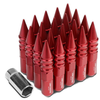 DNA MOTORING LN-ZTL-9029-15-RD 20Pcs M12 x 1.5 Open/Closed End Wheel Lug Nuts +1 X Deep Drive Extension, 20mm OD/123mm H, Red