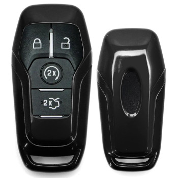 iJDMTOY Glossy Metallic Black Exact Fit Key Fob Shell Cover Compatible With Ford or Lincoln 4/5-Button Intelligent Access Key