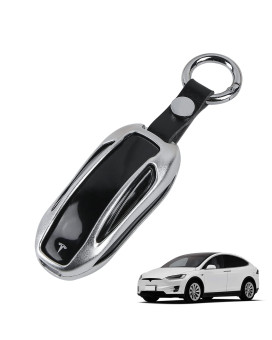 LMZX Tesla Model X Key Fob Cover Holder Keychain Case Aluminum Metal for Tesla Model X Smart Remote Accessories(Silver)