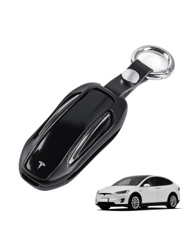 LMZX Tesla Model X Key Fob Cover Holder Keychain Case Aluminum Metal for Tesla Model X Smart Remote Accessories(Black)