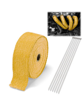 Yellow Exhaust Pipe Insulation Thermal Heat Wrap 2 x 50' Motorcycle Header Protection Fiberglass Heat Shield 6X Stainless Ties