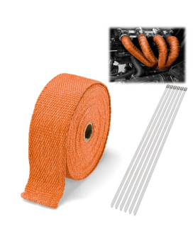 Orange Exhaust Pipe Insulation Thermal Heat Wrap 2 x 50' Motorcycle Header Protection Fiberglass Heat Shield 6X Stainless Ties