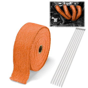 Orange Exhaust Pipe Insulation Thermal Heat Wrap 2 x 50' Motorcycle Header Protection Fiberglass Heat Shield 6X Stainless Ties