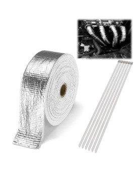 Silver Exhaust Pipe Insulation Thermal Heat Wrap 2 x 50' Motorcycle Header Protection Fiberglass Heat Shield 6X Stainless Ties