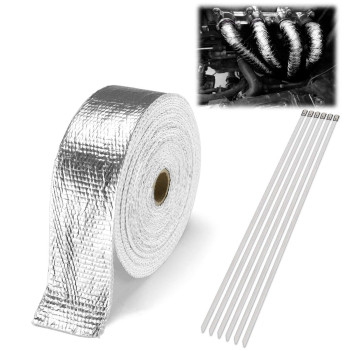 Silver Exhaust Pipe Insulation Thermal Heat Wrap 2 x 50' Motorcycle Header Protection Fiberglass Heat Shield 6X Stainless Ties