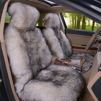 Gracefur Genuine Australia Sheepskin Car Seat Cover Luxury Long Wool Front Seat Covers Fits Most Car, Truck, SUV, or Van 1 Piece (Grey)