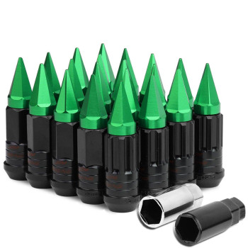 M12 x 1.5 Open/Closed End 16PC Aluminum Alloy Wheel Lug Nuts + 4 x Lock Nut + 1 x Key (Black Lug/Green Cap)